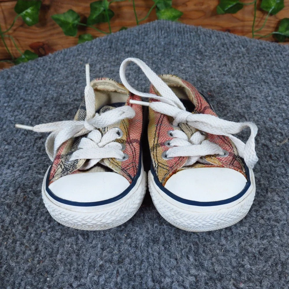 Converse All Star Unisex Casual Sneakers Size Toddler‎ 3 Plaid Fabric Low Top